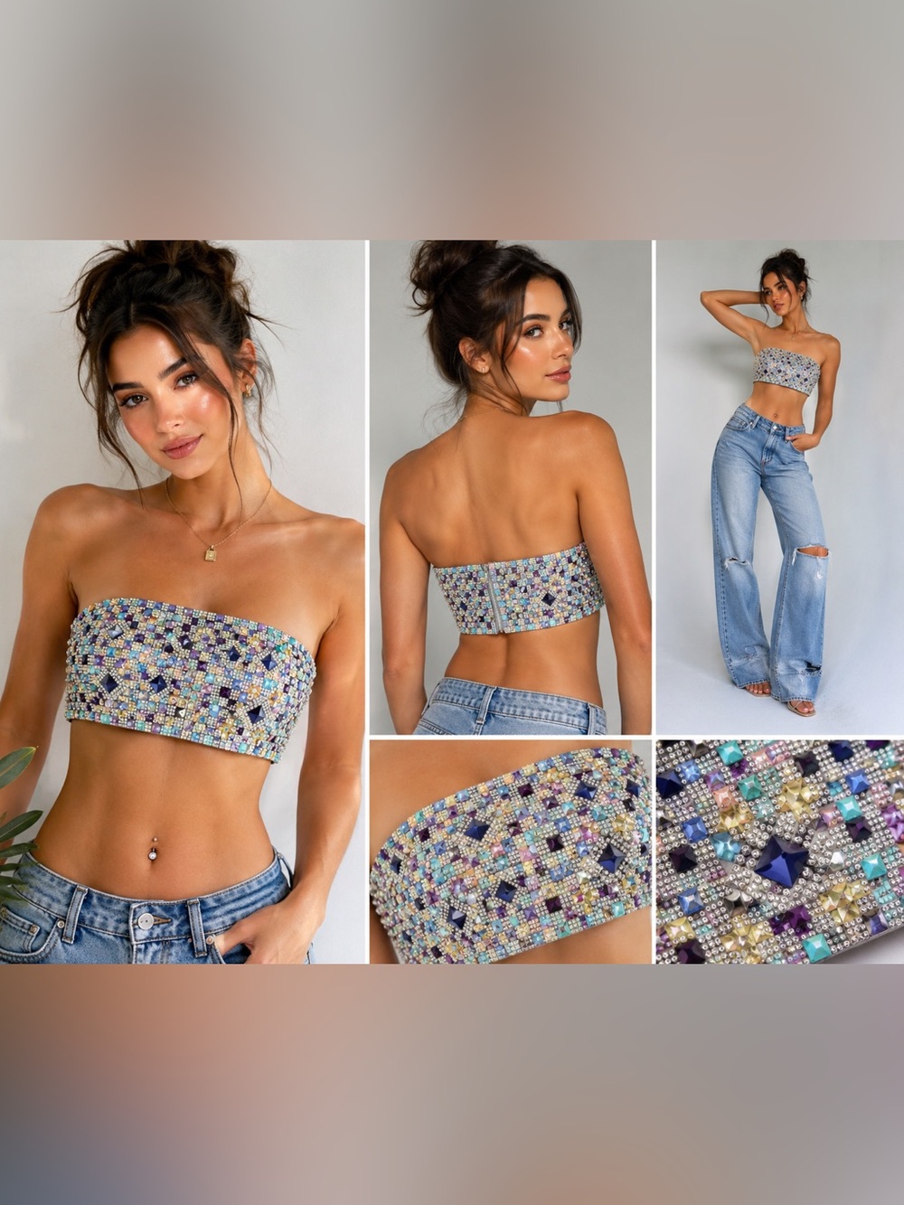 Zara XS Beaded Rhinestone Bustier Crop Top Festival Party Y2K